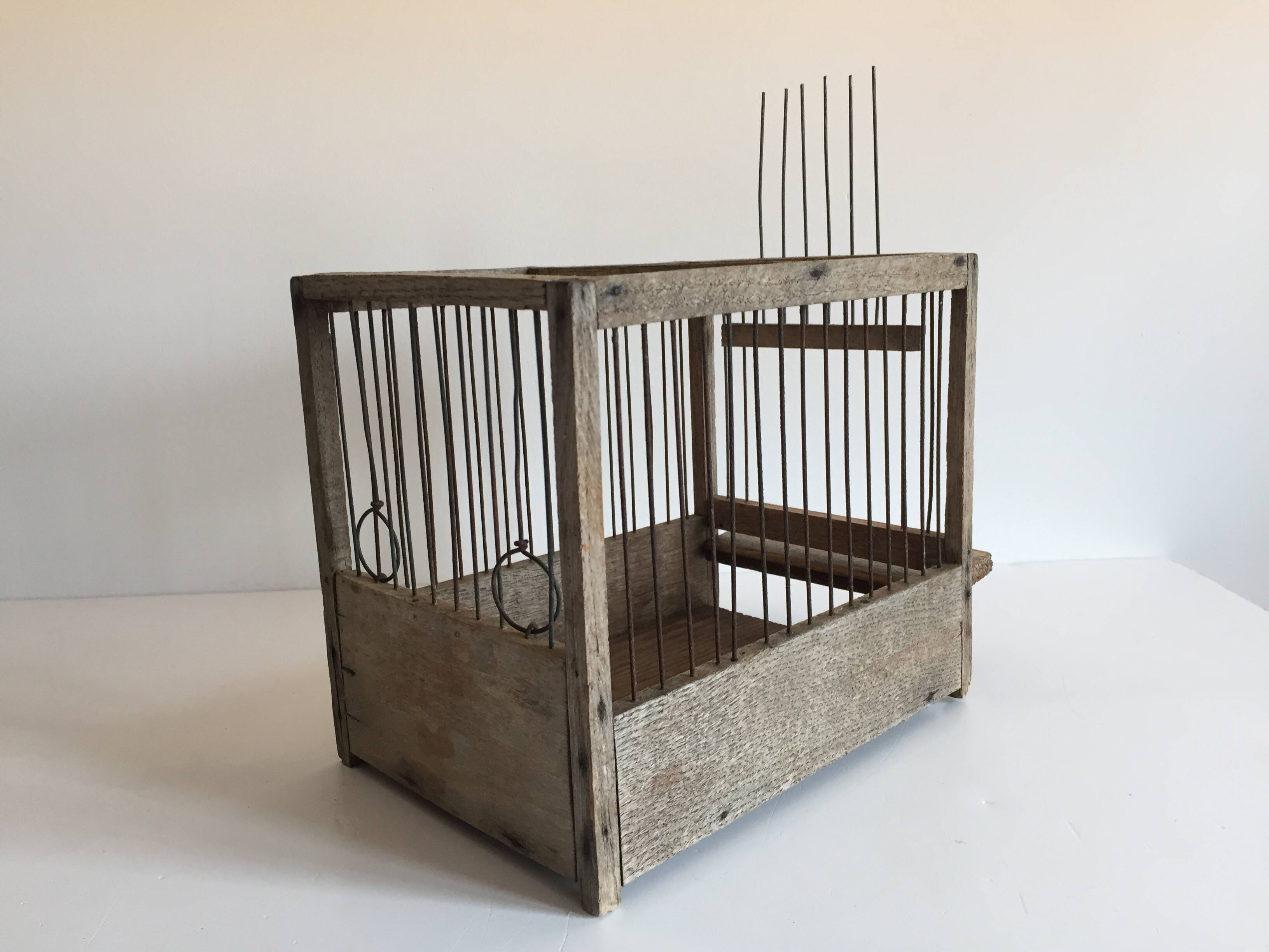 Old bird cage in wood and steel
