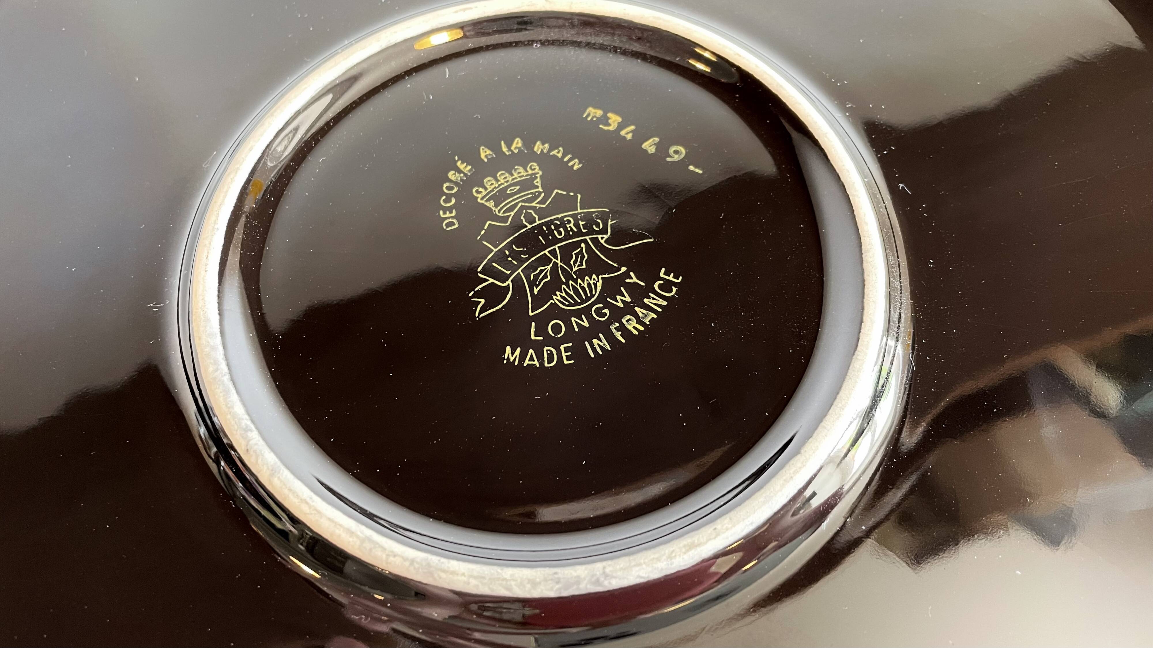 LONGWY earthenware dish with lilies signed L. VALENTI