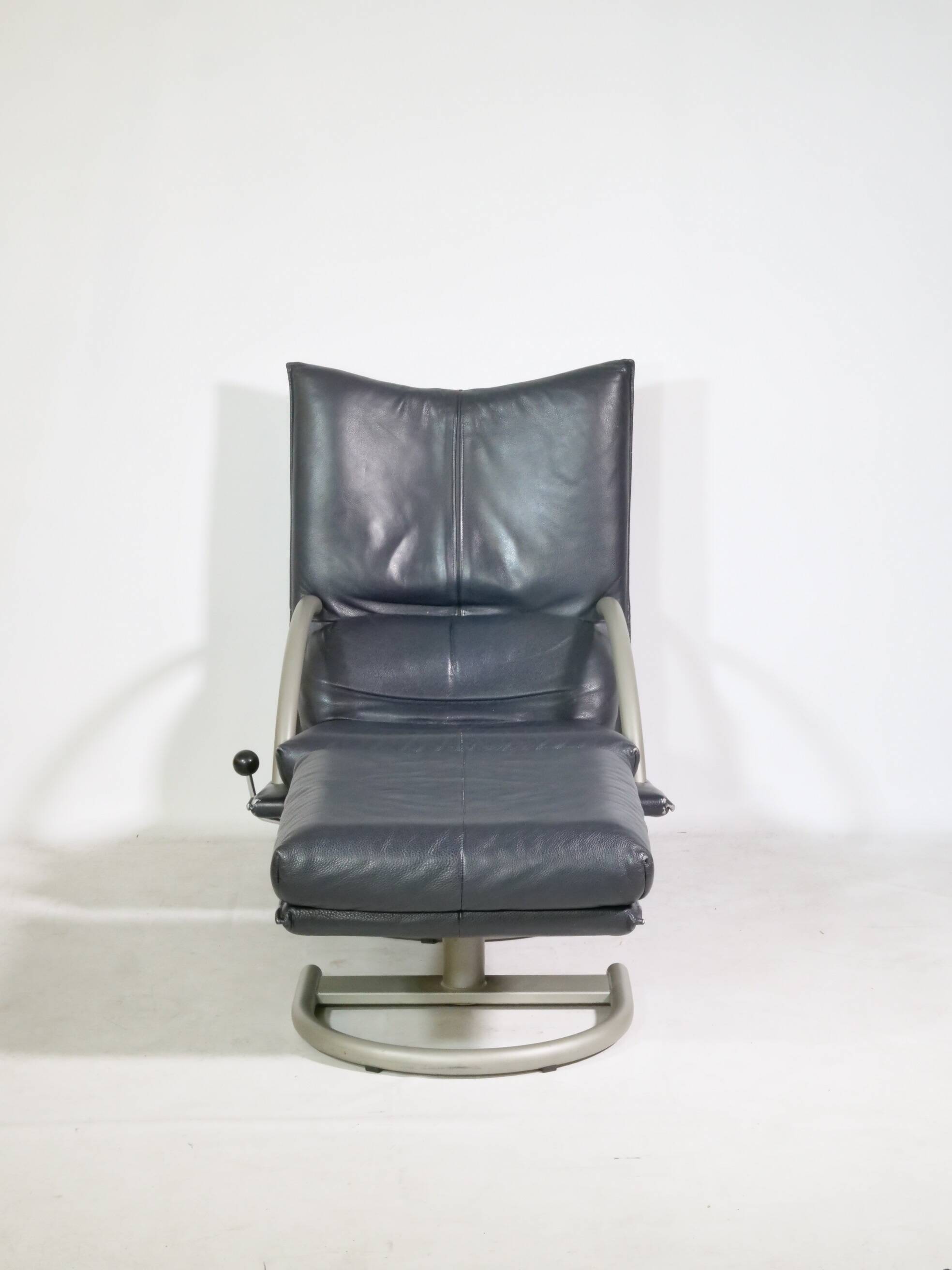 Vintage Design Leather Armchair Rolf Benz BMP 418 with Footstool, 1980s