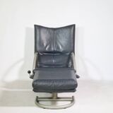 Vintage Design Leather Armchair Rolf Benz BMP 418 with Footstool, 1980s