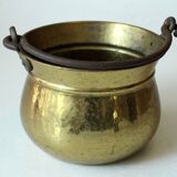 Brass planter with iron handle, vintage from the 1960s