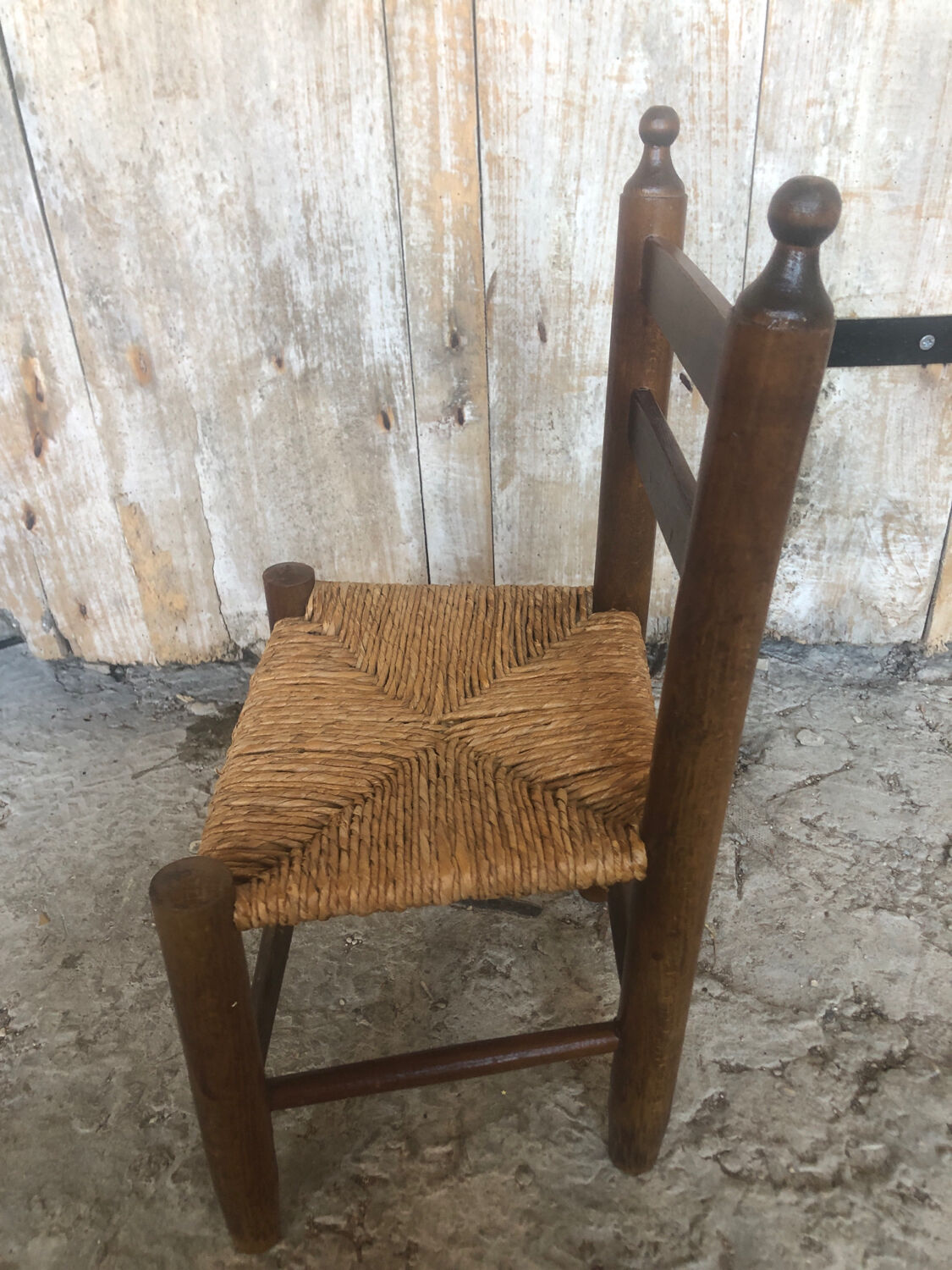 Chaise enfant bebe bois tourné + assise paille tressée vintage #a289