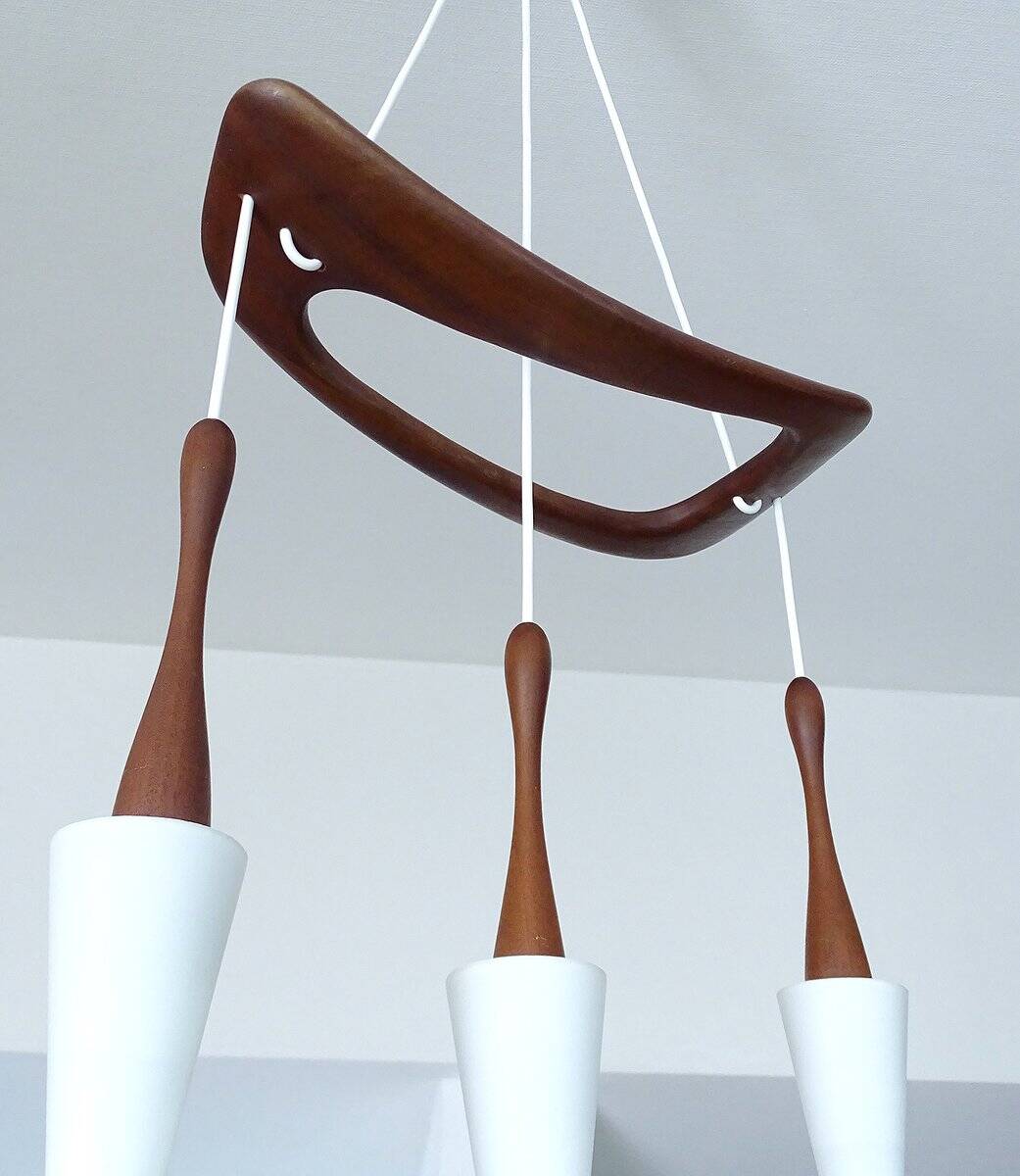 Vintage pendant light in teak and glass from Rispal