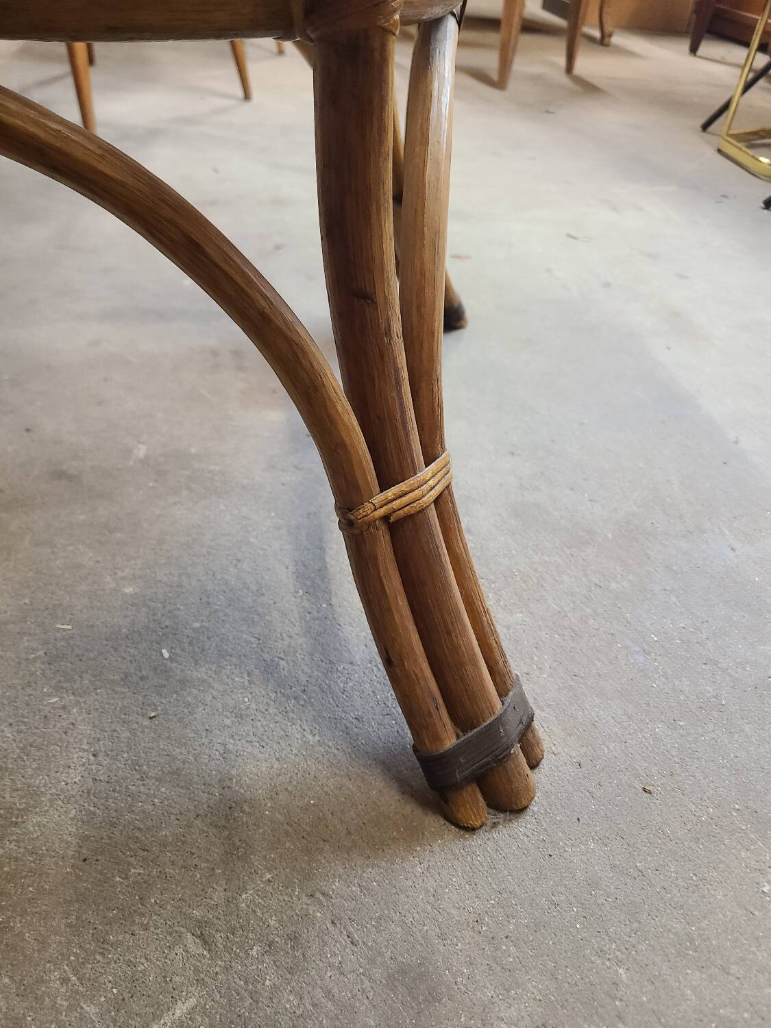 70s smoked glass and rattan table