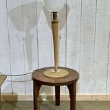 Lampe Mazda des années 1960, piétement en tôle et tronc en bois
