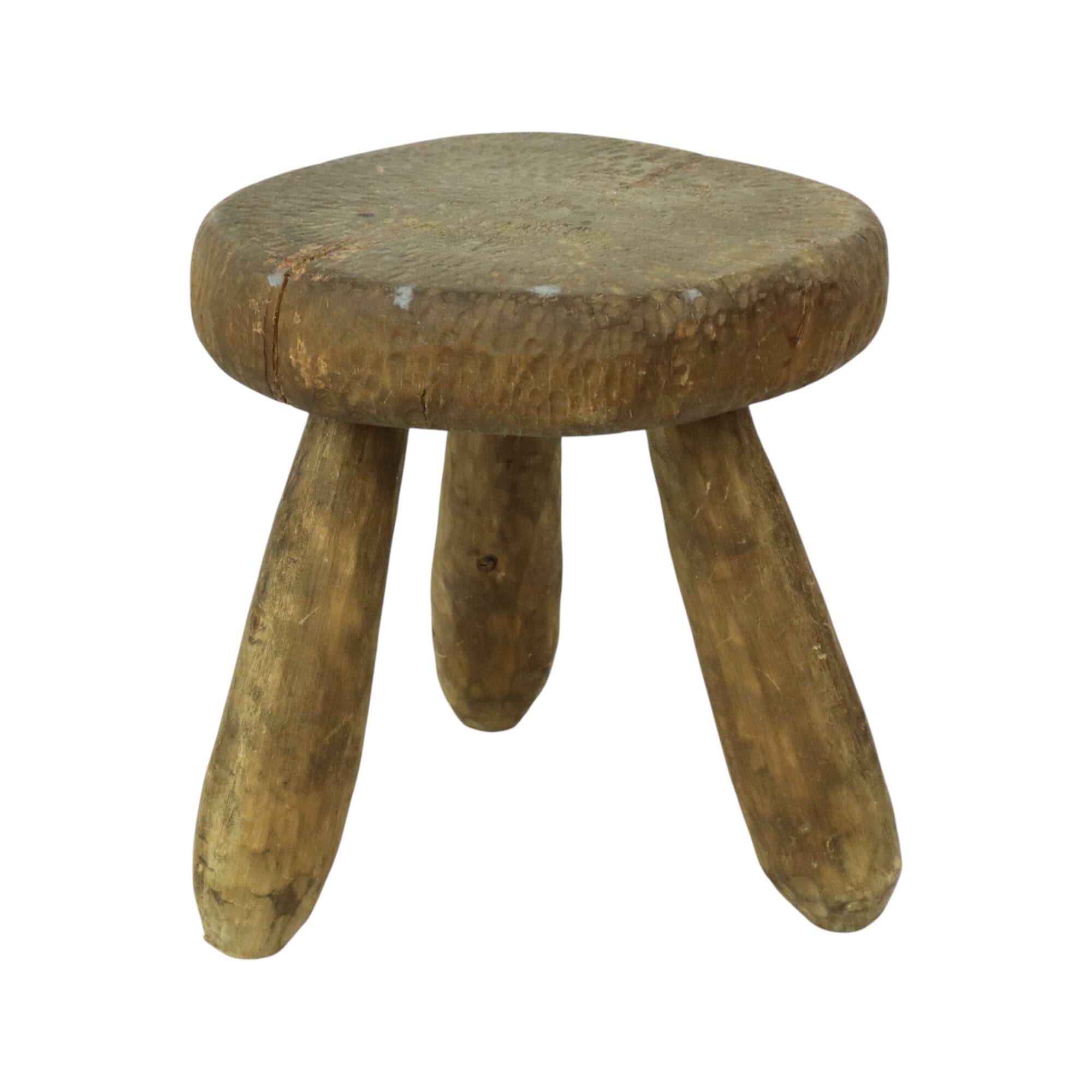 Old Rustic Tripod Stool Milk Stool Brutalism Style