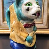 Zoomorphic pitcher - cat with a mandolin - barbotine