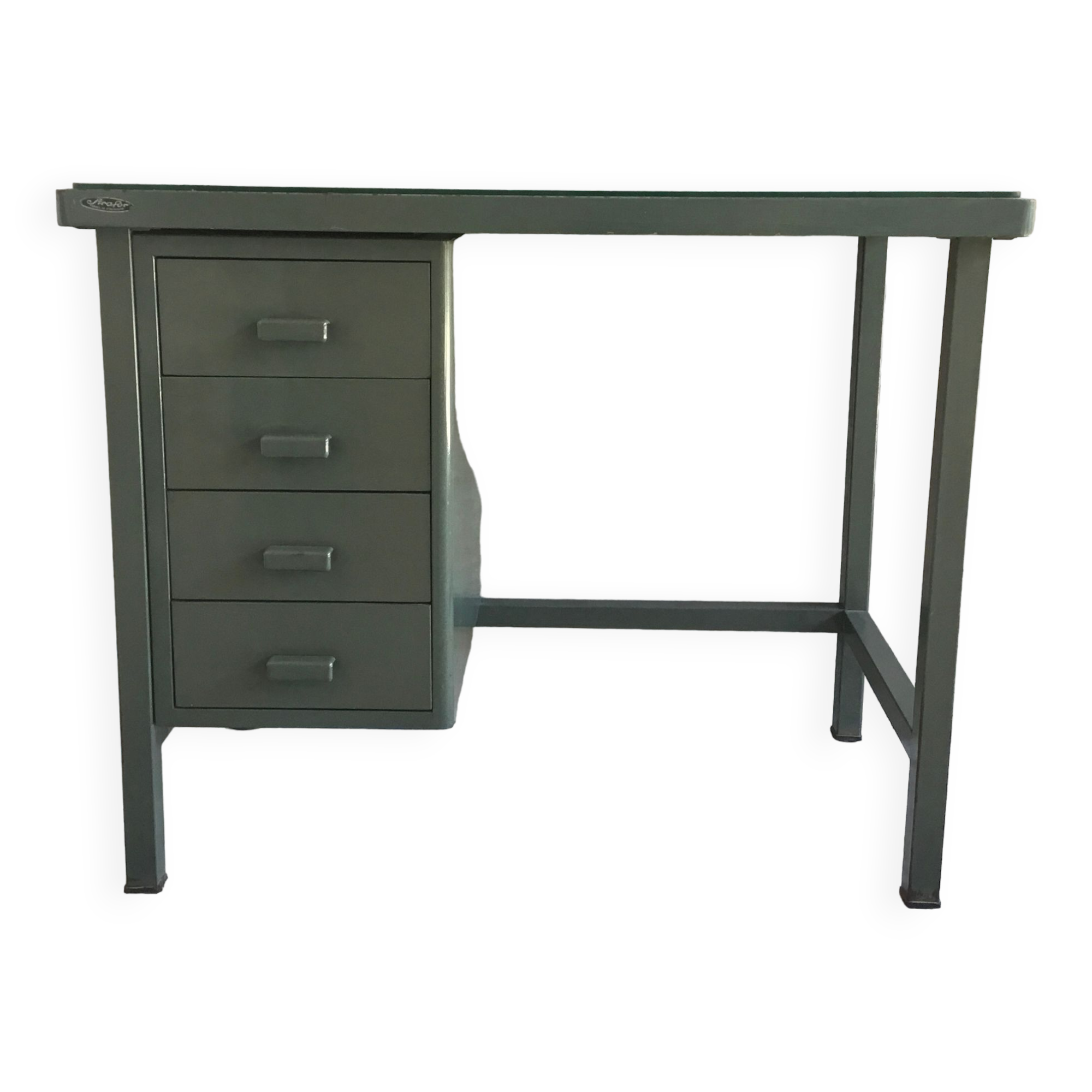 Small metal industrial desk with column of 4 drawers - industrial - 1960
