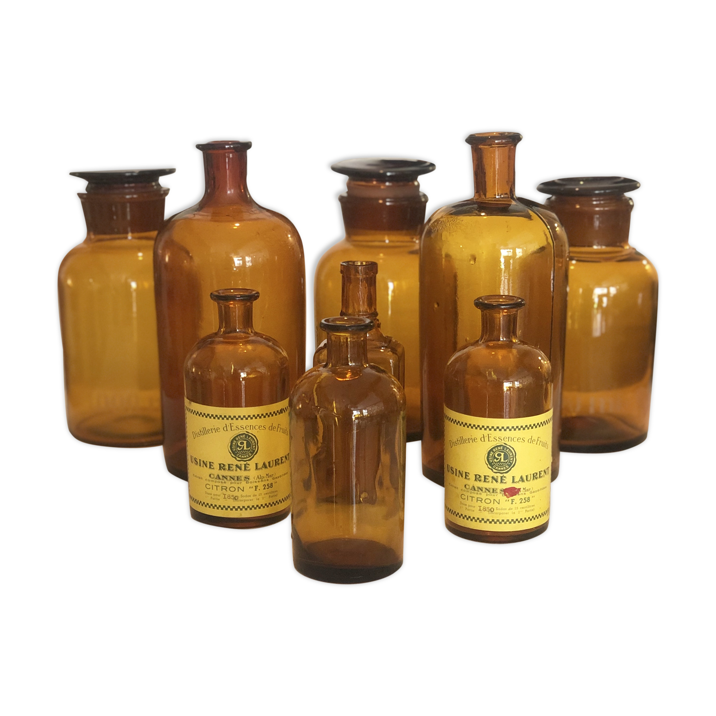 Set of nine bottles of apothecary