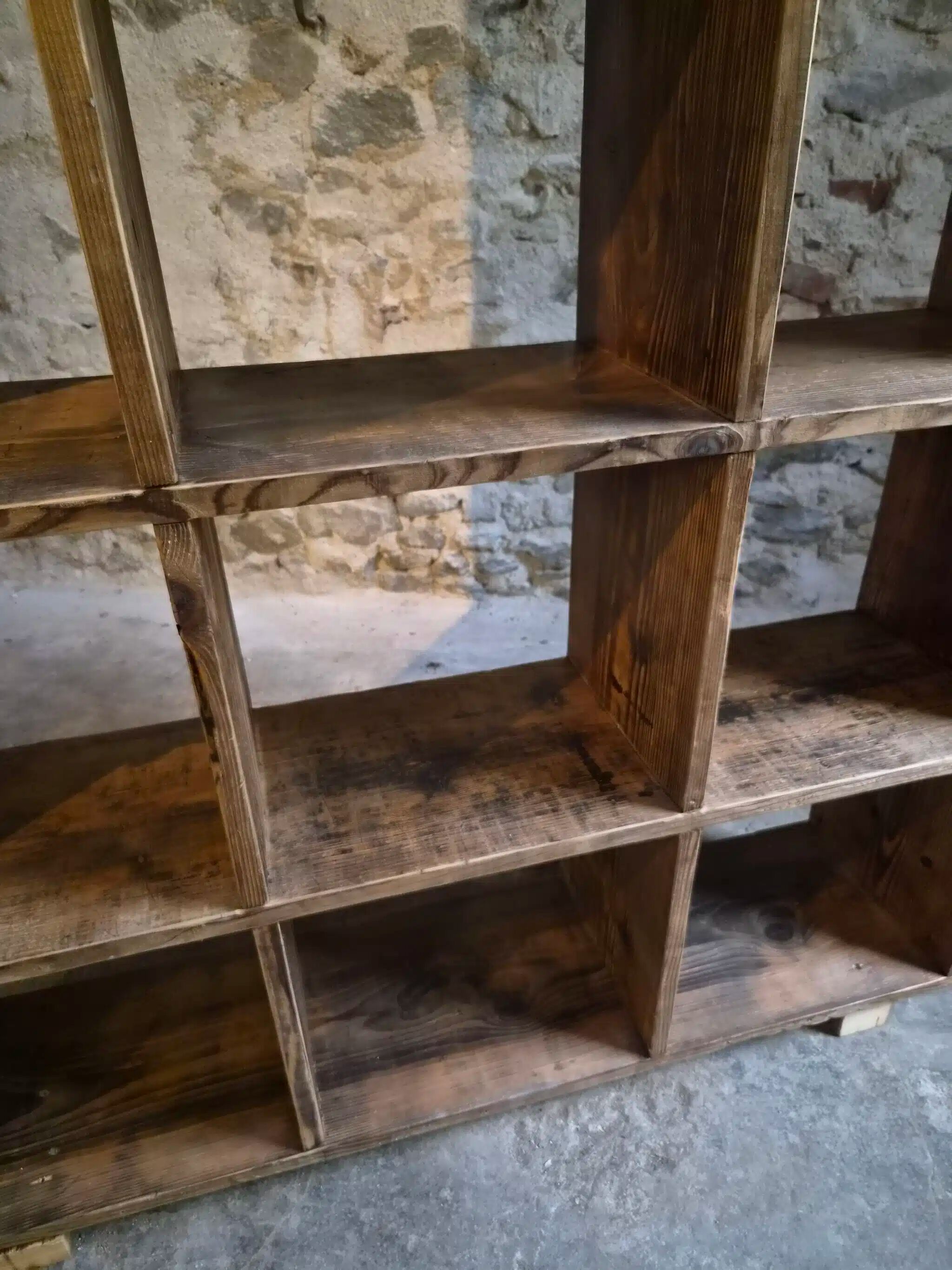 Old industrial shelf / room divider in pine, France, early 20th century