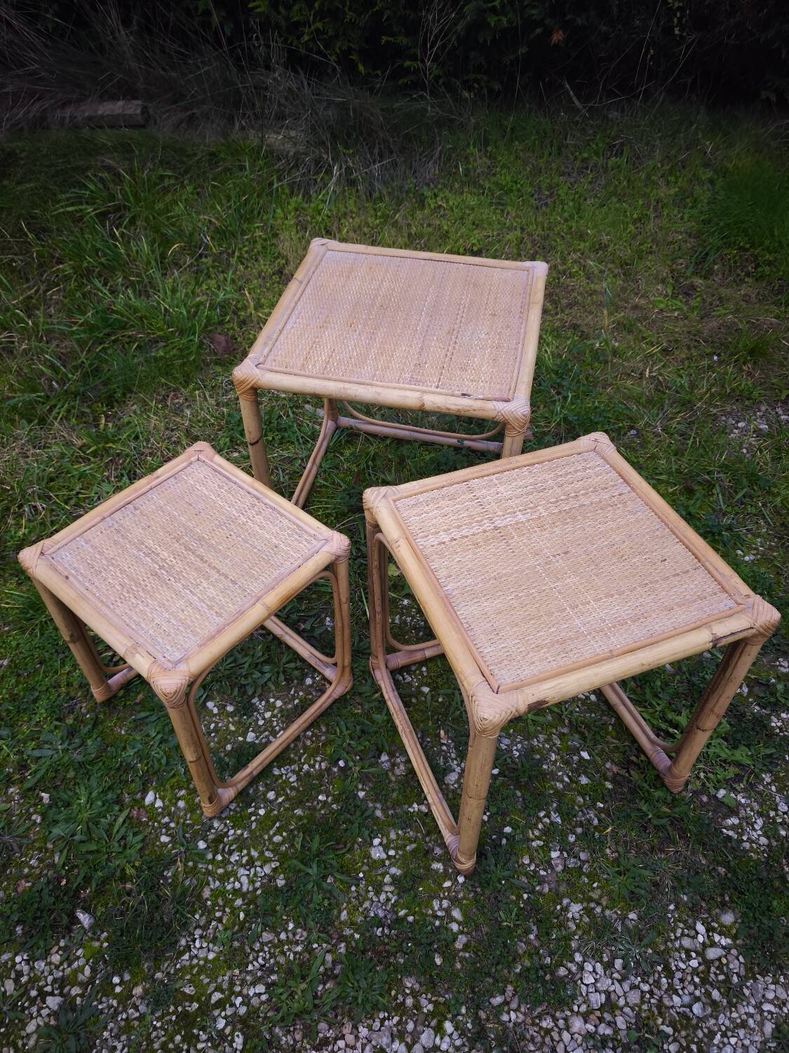3 nesting rattan tables