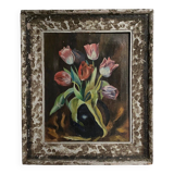 Oil on canvas bouquet of tulips 1930 limed frame