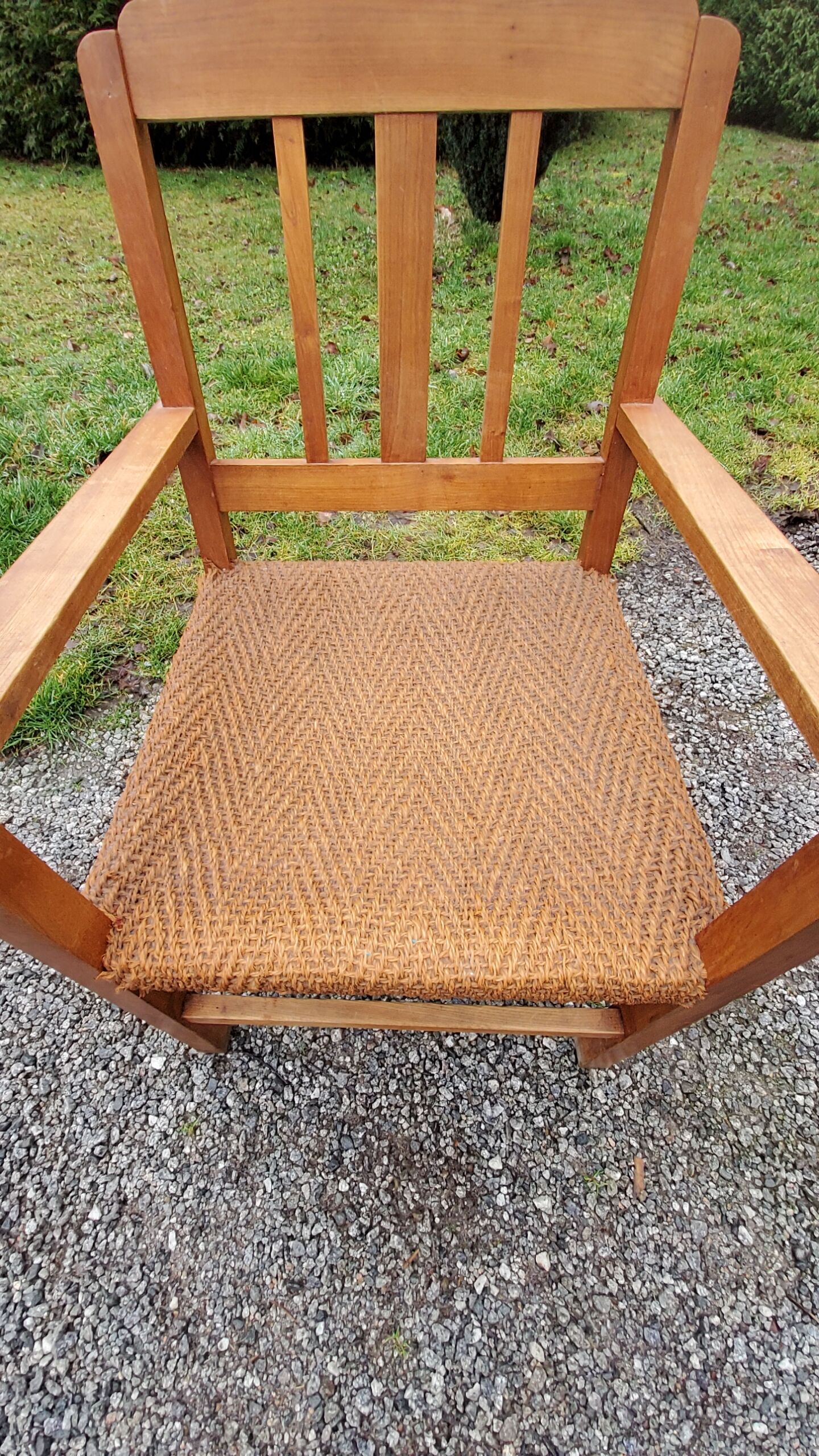 Scandinavian armchair of the 50s in cherry tree sitting in rope