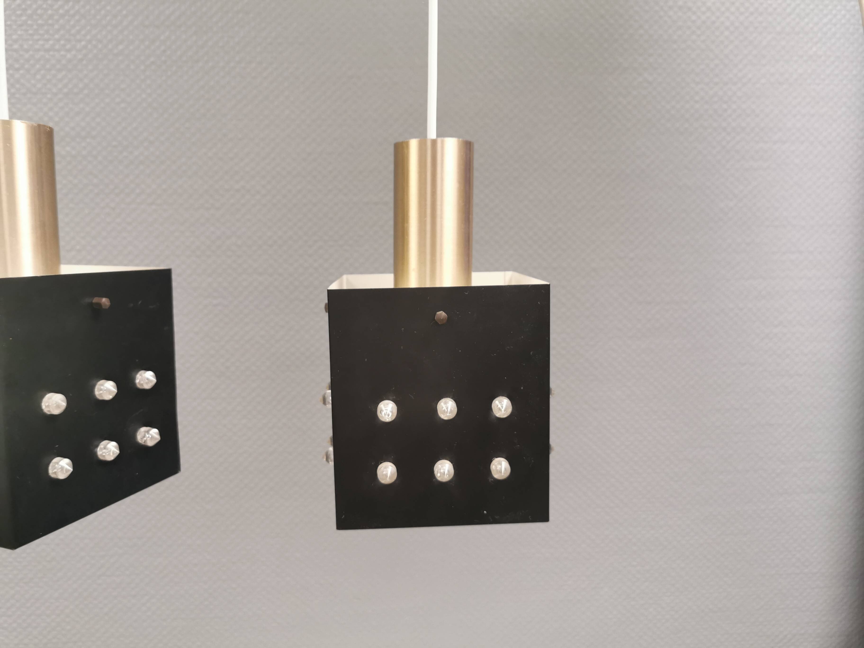 Three older square pendant lamps in Space-Age style, Denmark 1980s