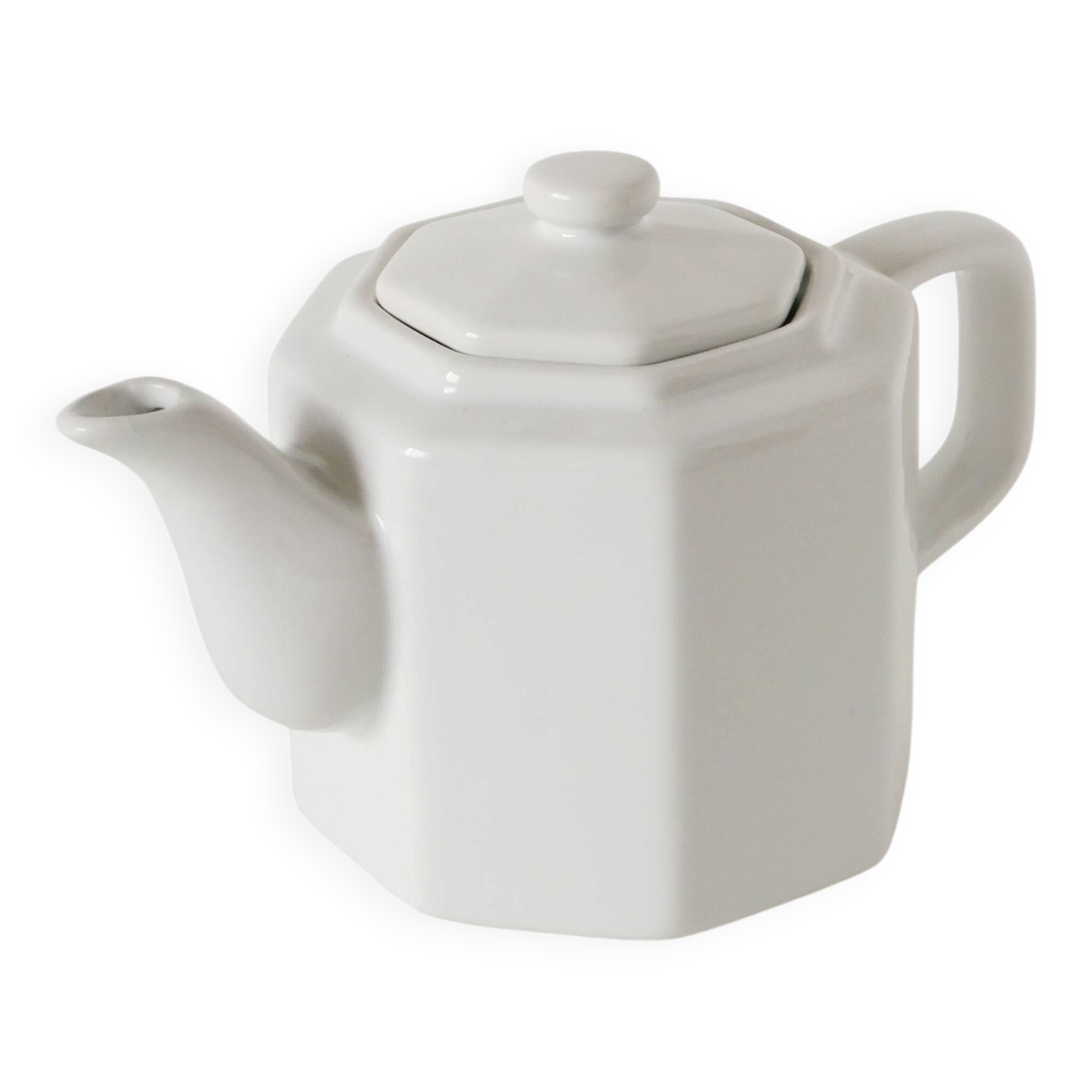 Large faceted ceramic teapot, White, 1950
