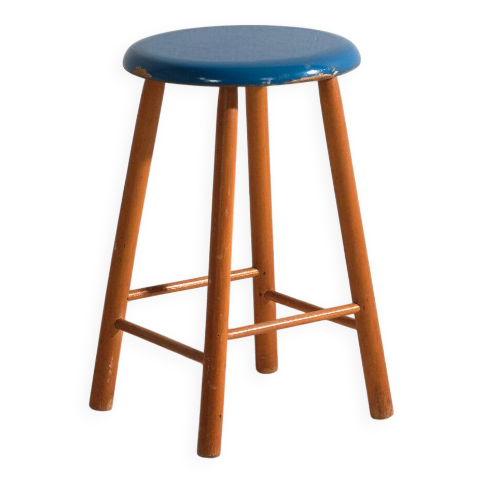 Antique wooden stool with a round seat – Central Europe, around 1950