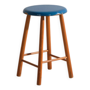 Antique wooden stool with a round seat – Central Europe, around 1950