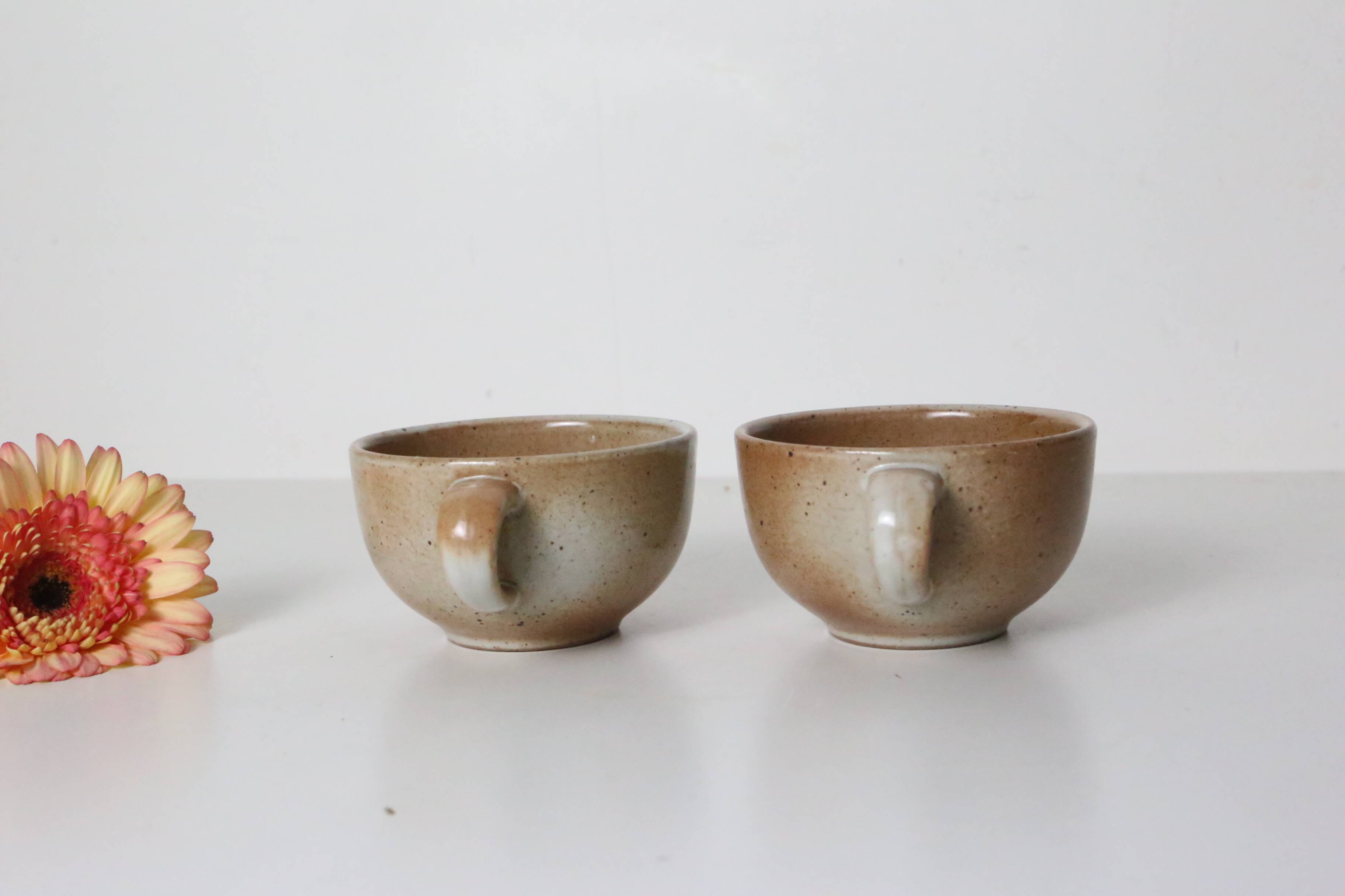 Set of 2 stoneware cups, Grès du Marais, vintage, 1980