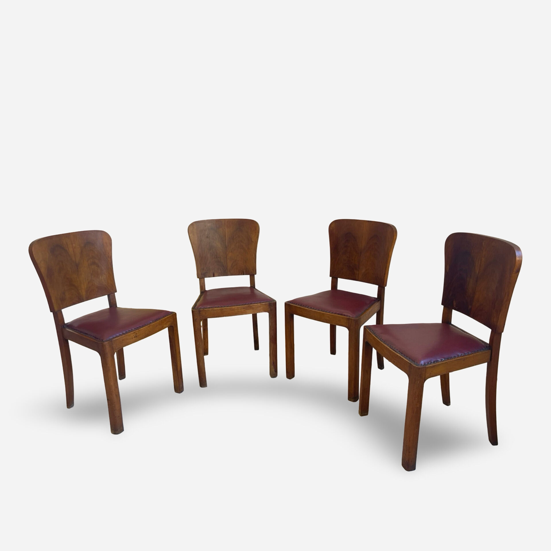 Set of 4 Art Deco dining chairs in walnut, Italy, 1930s-1940s.