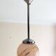 suspension glass globe pink and gold on a metal aluminium stem and structure