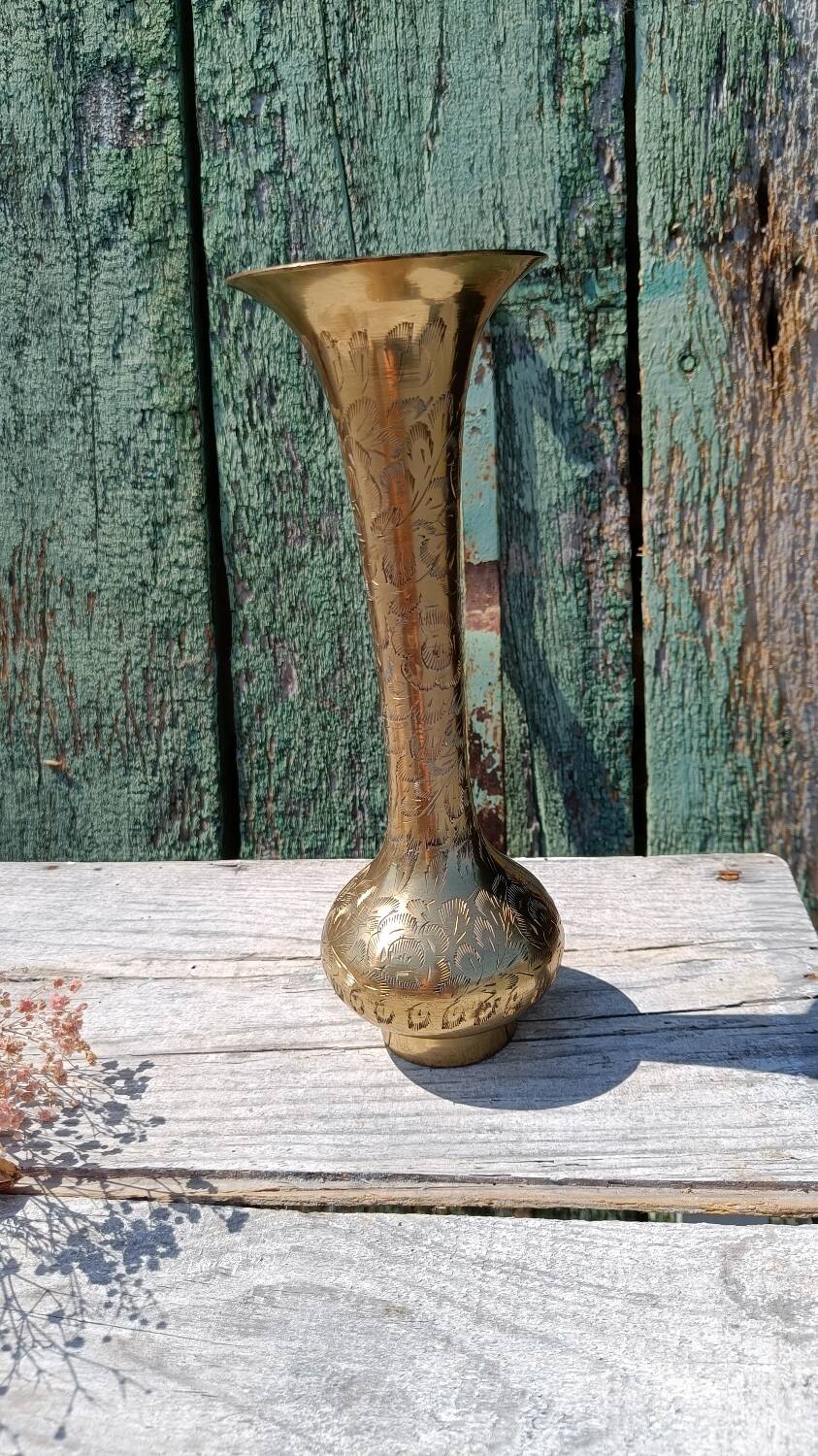 Large gilded and engraved brass vase