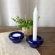 Duo de bougeoirs vintage en verre bleu