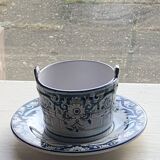 Beurrier, sauciere en faience Vieux Rouen, fait main, made in france, motif floral, vintage