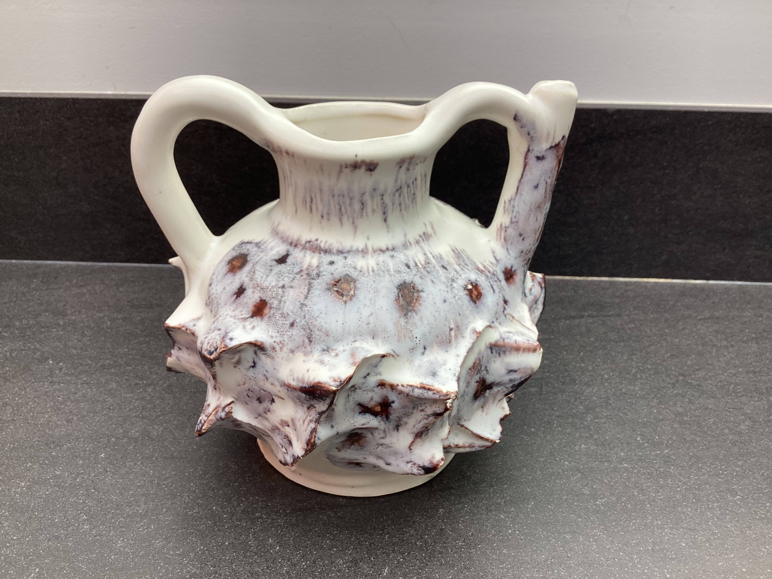 Seafoam ceramic pitcher vase, Vallauris, attributed to JAK