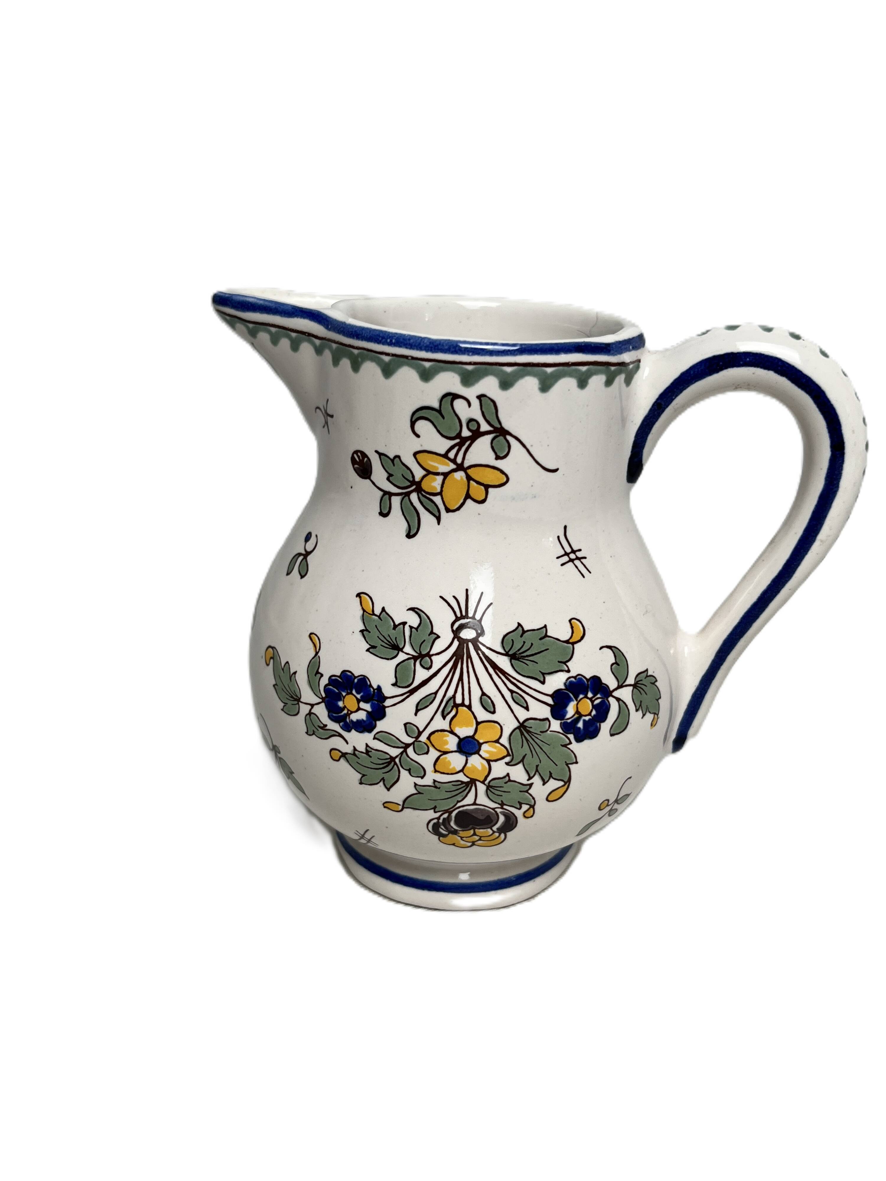 Pérouges, polychrome earthenware pitcher, 20th century