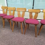 Set of 6 wooden bistro chairs with vintage cushion from the 70s/80s/90s