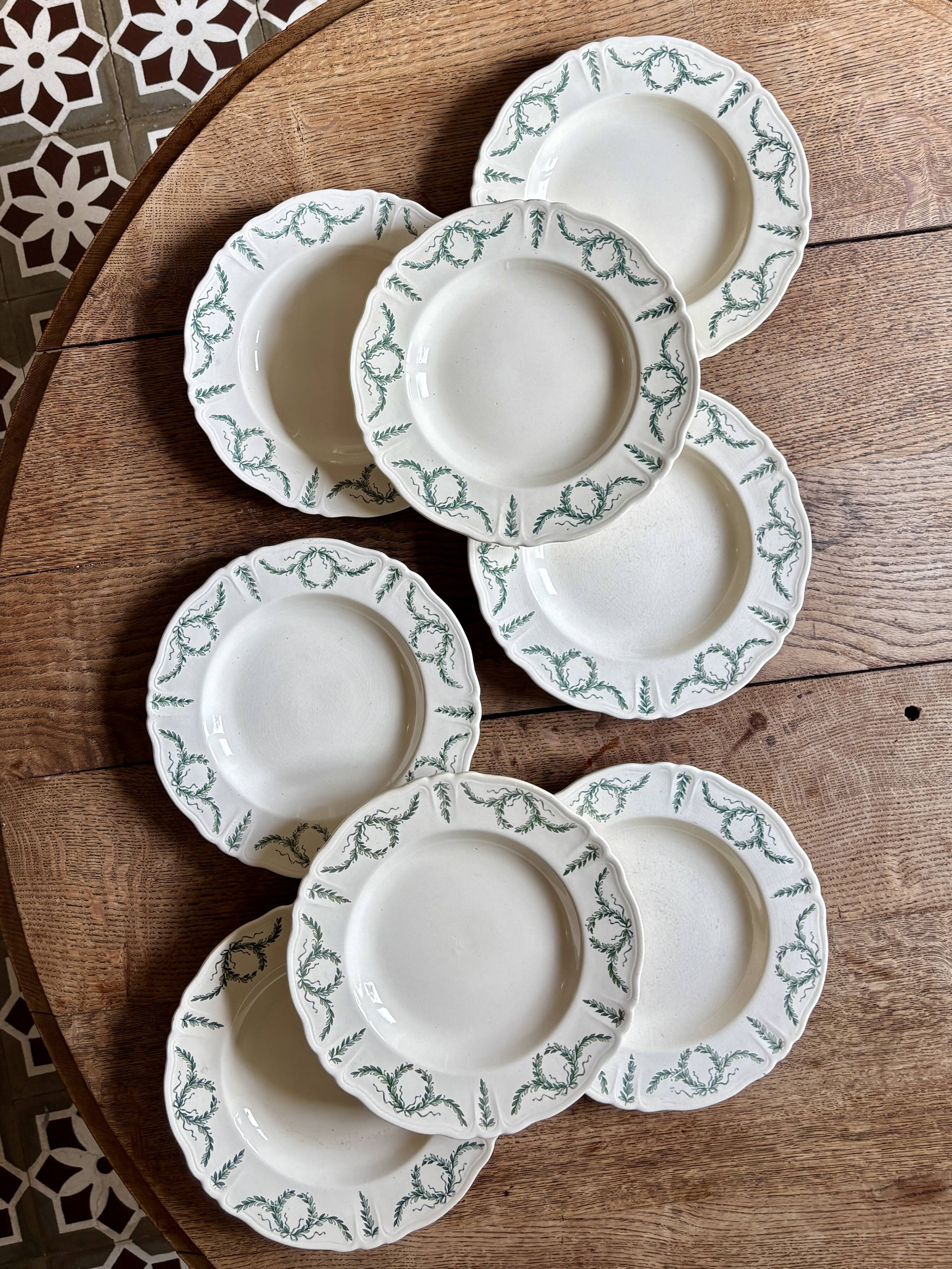 Set of 8 antique deep plates in ironstone, Villey de Longch.