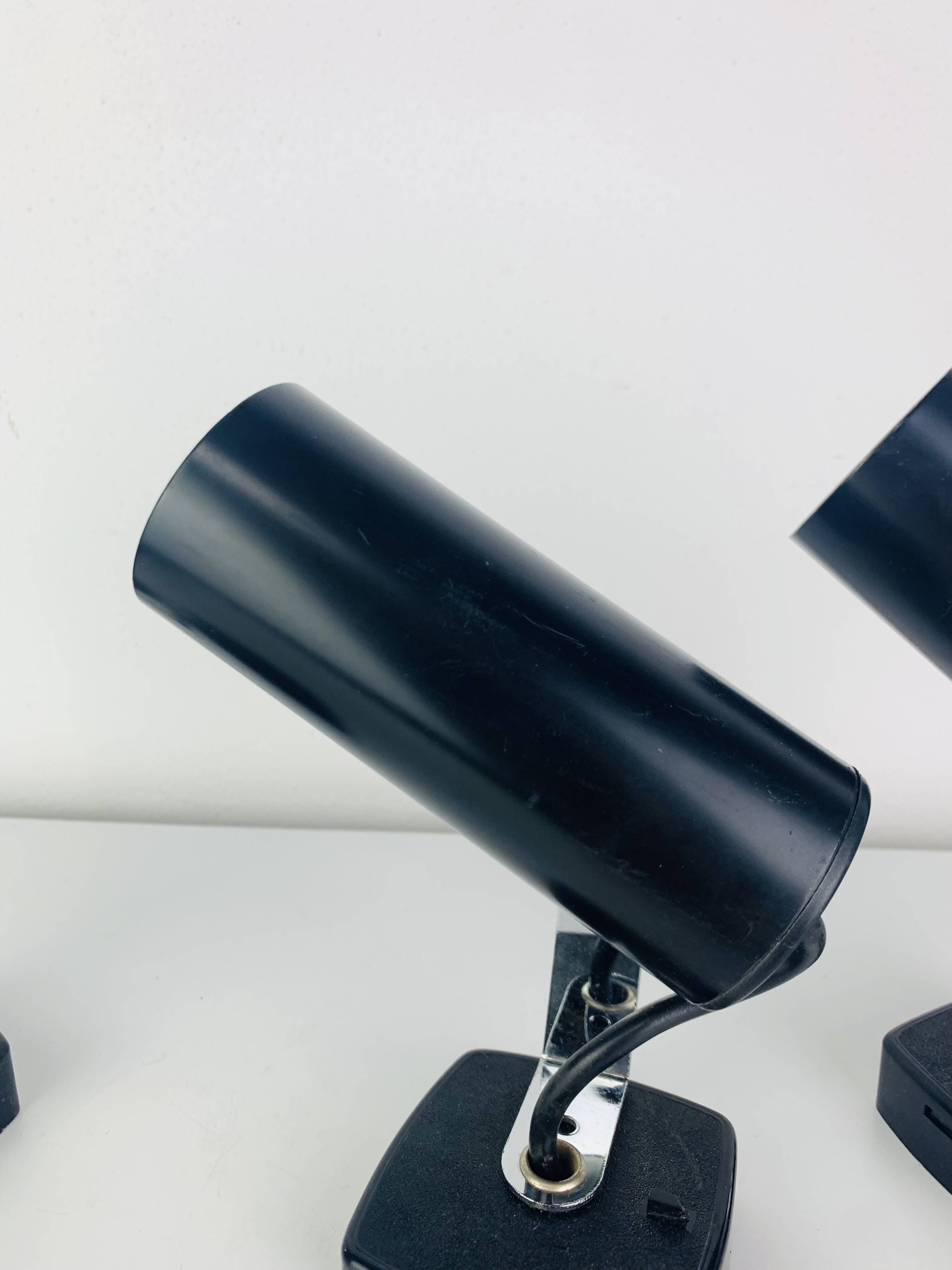 3 black metal and chrome vintage spotlights by Targetti