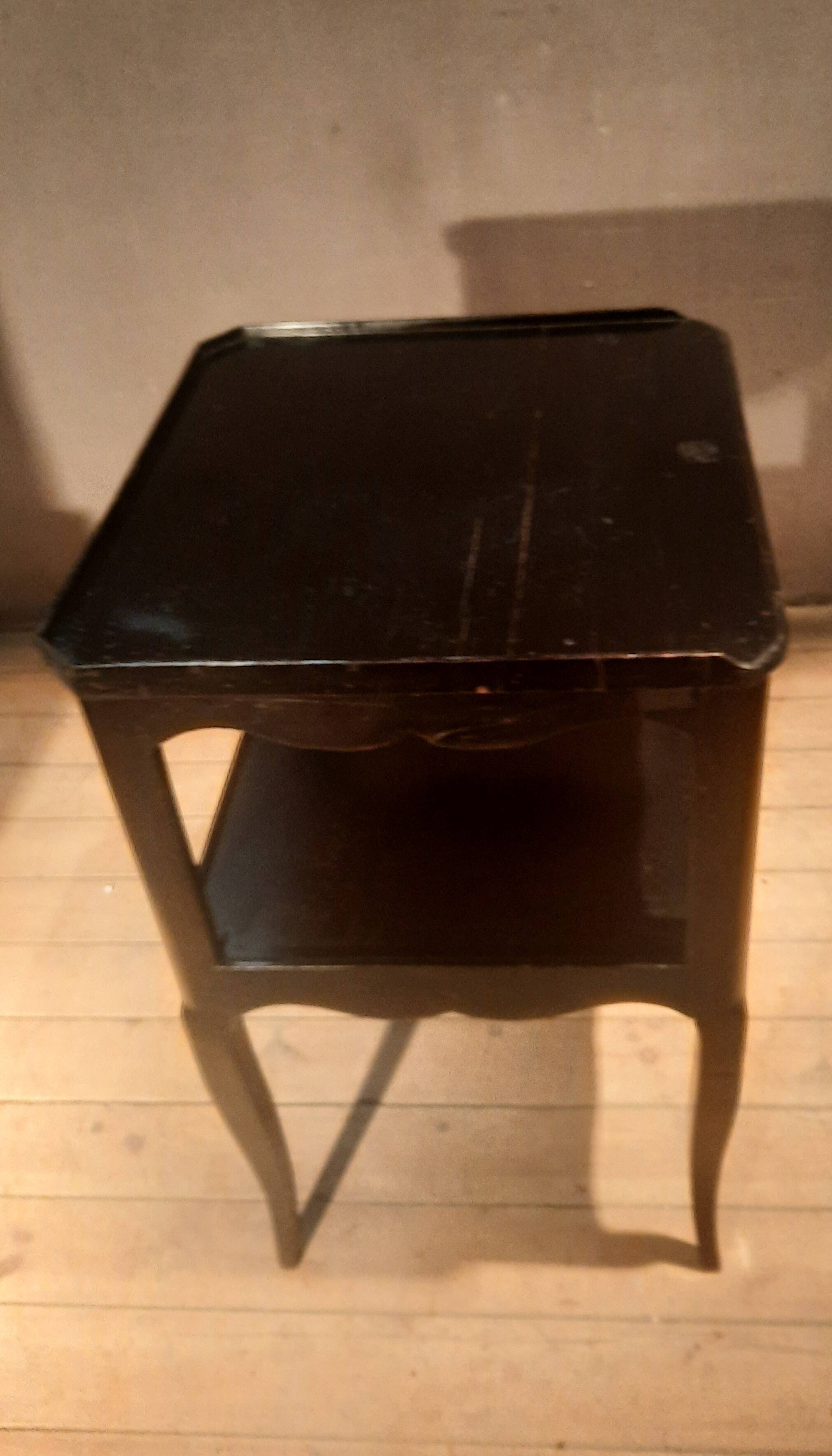 Black bedside table with two shelves, Louis XV style