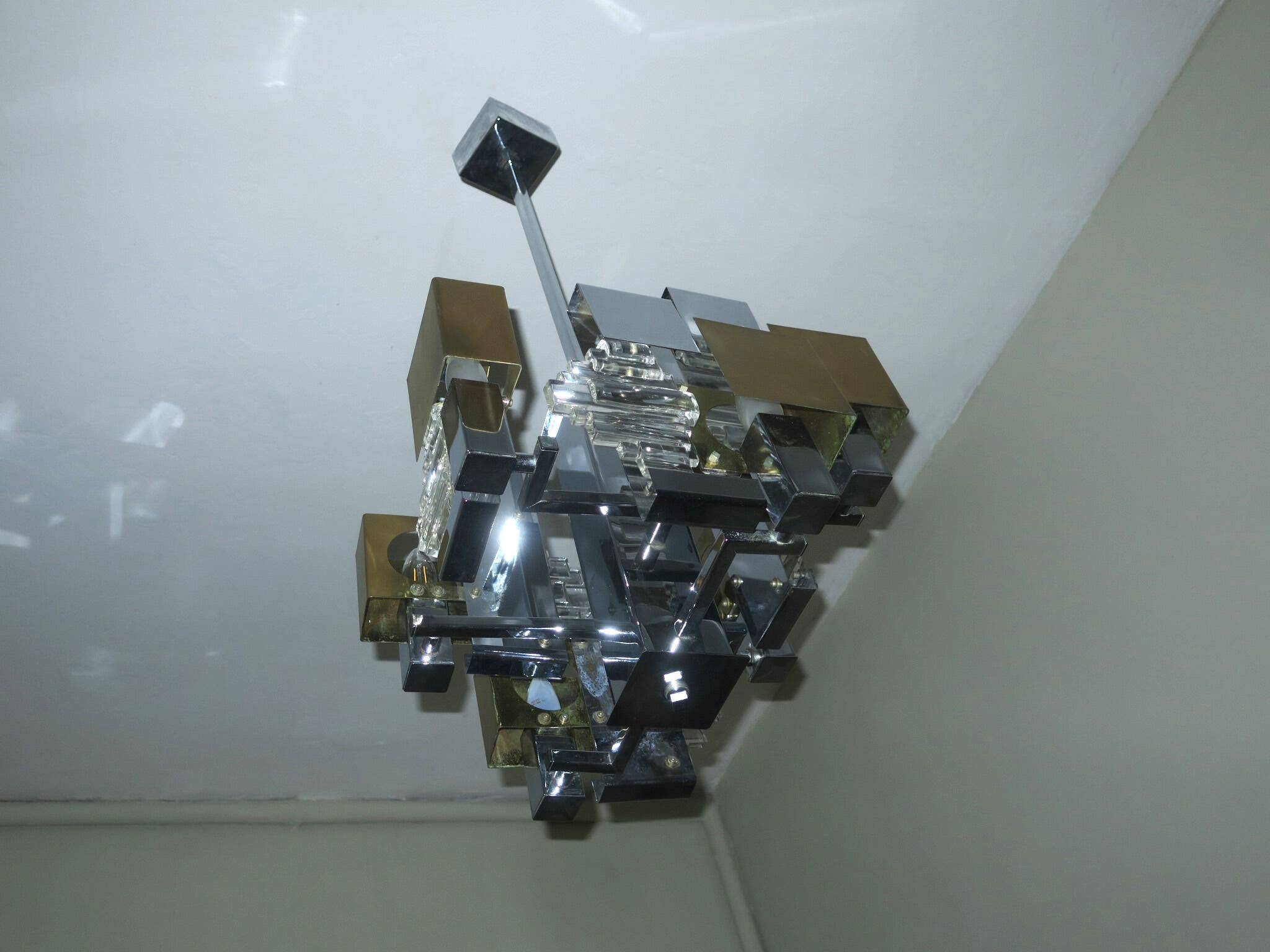 Sciolari Italian modern cubist chandelier, 1960s