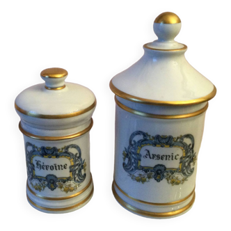 Set of two porcelain apothecary jars