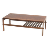 Brutalist wenge coffee table with integrated magazine rack, 1970s