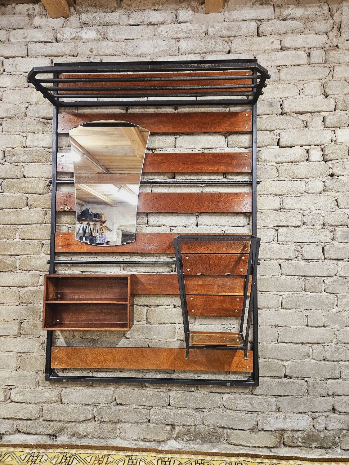 Coat rack, Scandinavian wall-mounted cloakroom in teak year 1970