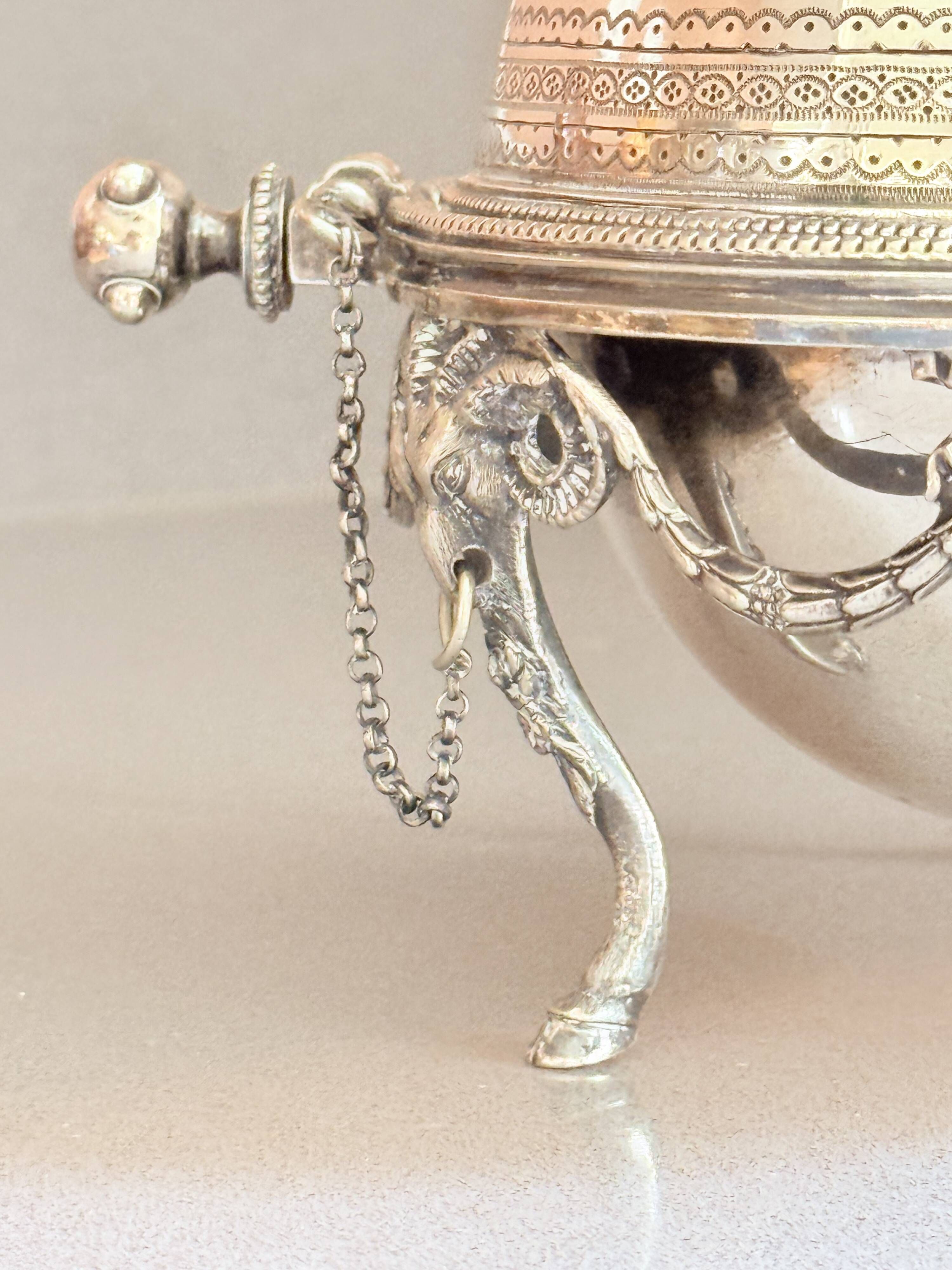 Antique English Silver-Plated Roll-Top Caviar Dish with Ram’s-Head Decoration