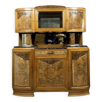 Buffet 2 corps Art déco en noyer et ronce vers 1940