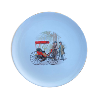 Assiette porcelaine de Gien, France, Voiture Duryea 1893