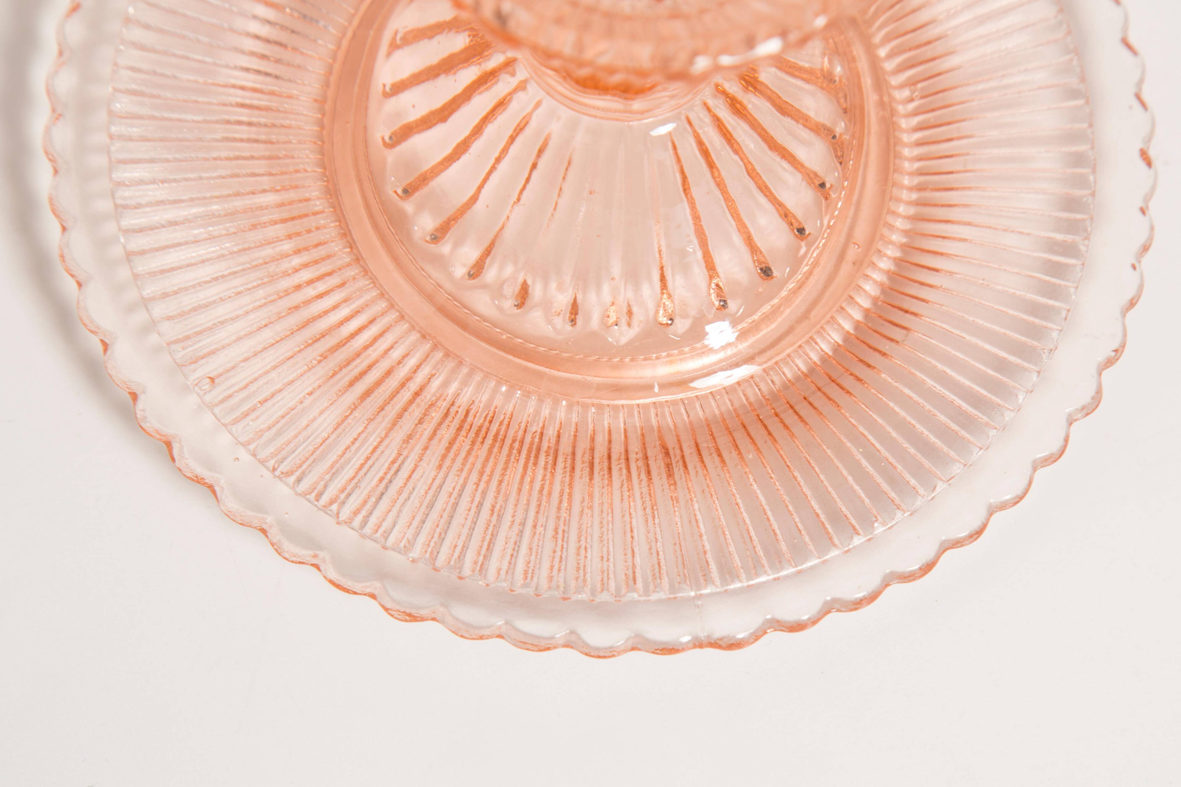 Pale pink glass candlestick mid-century, Europe, 1960s