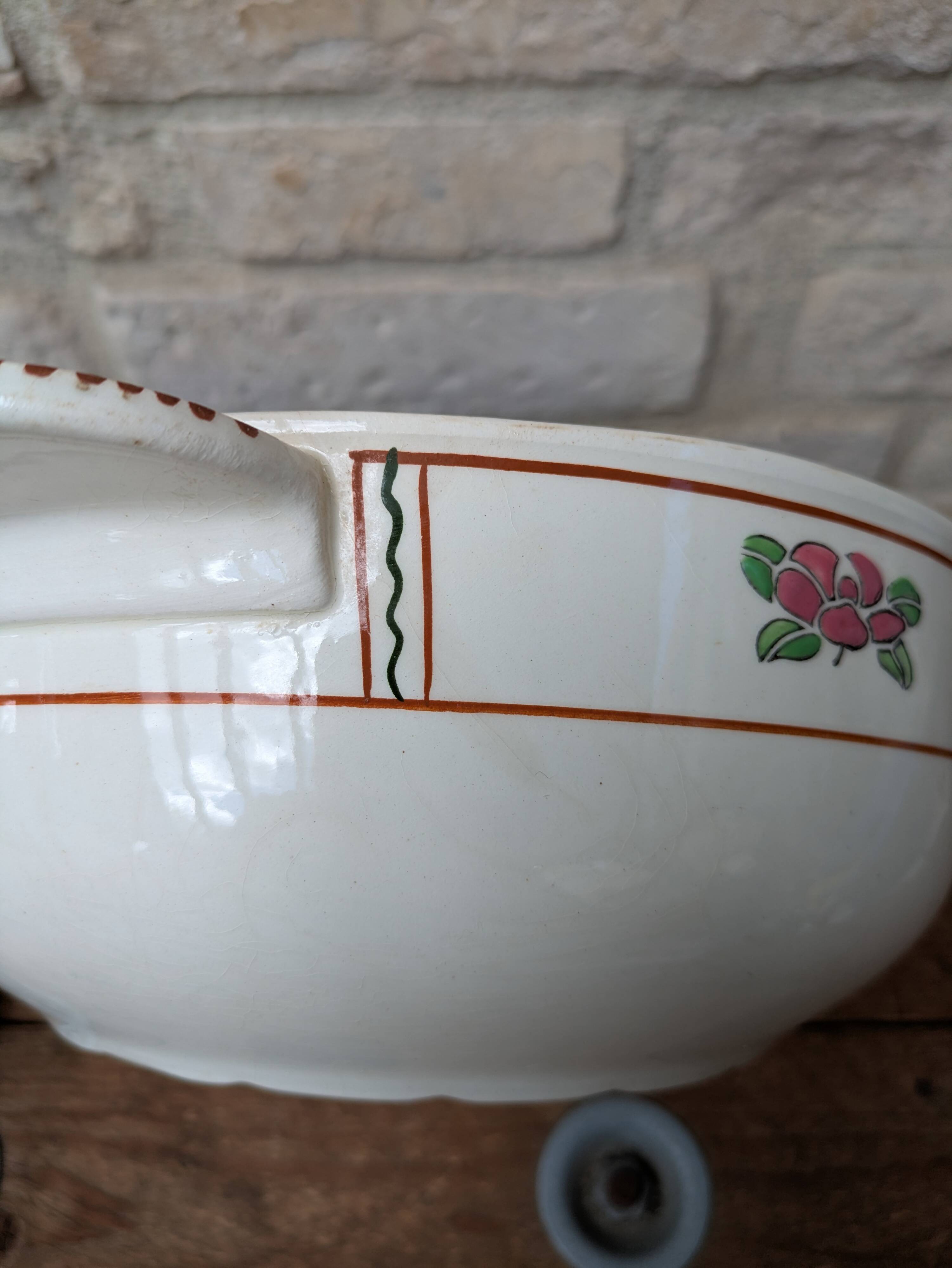 Soup tureen with lid in Salins ironstone model Nénuphar 25.5cm