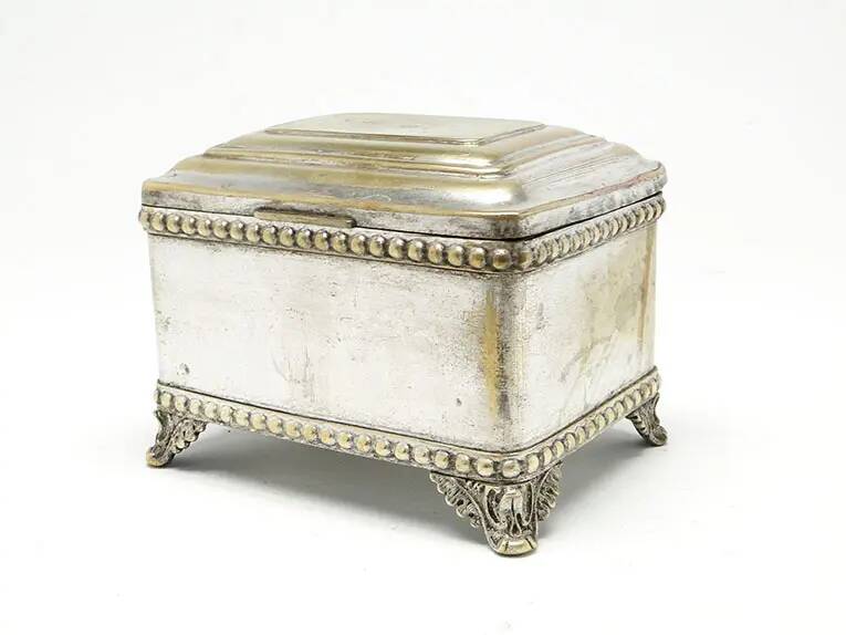 Eclectic sugar bowl, silver-plated brass, Bracia Buch, Poland, early 20th century