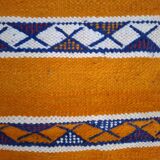 Berber Kilim Ochre & Indigo Blue – Flat Weave Hanbel – 70 cm / 140 cm