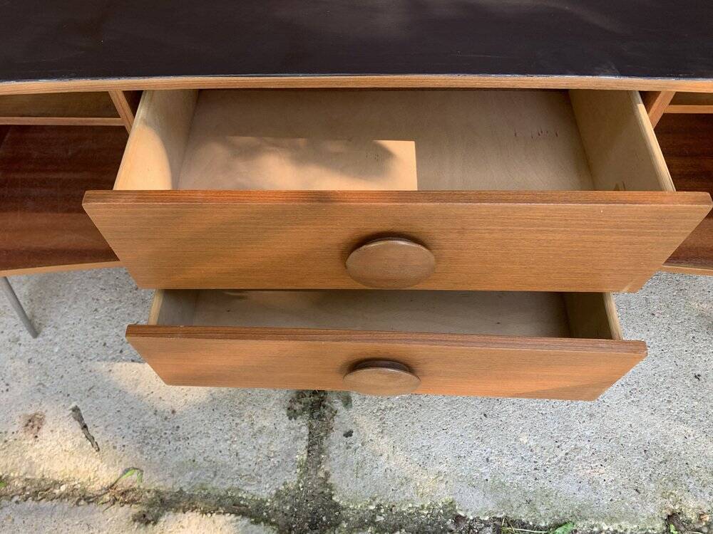 Scandinavian teak sideboard with a black top and metal hairpin legs - 1960s