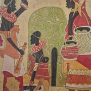 Grande Quadro Batik Africano Originale Firmato "Hamidi" Arte su Tessuto 88x