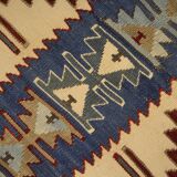 Turkish Antique Kilim Runner Blue Geometric Tribal Hallway Rug 90 x 142 cm