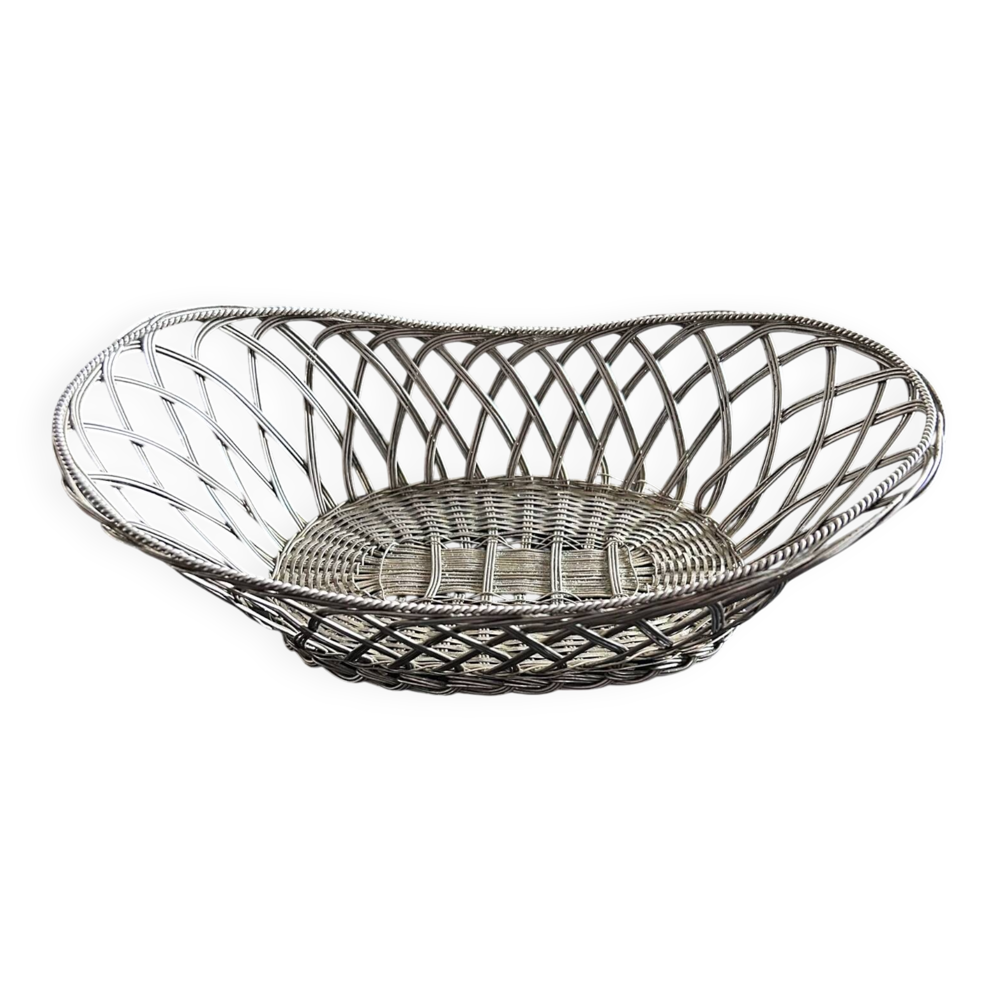 Silver woven metal basket
