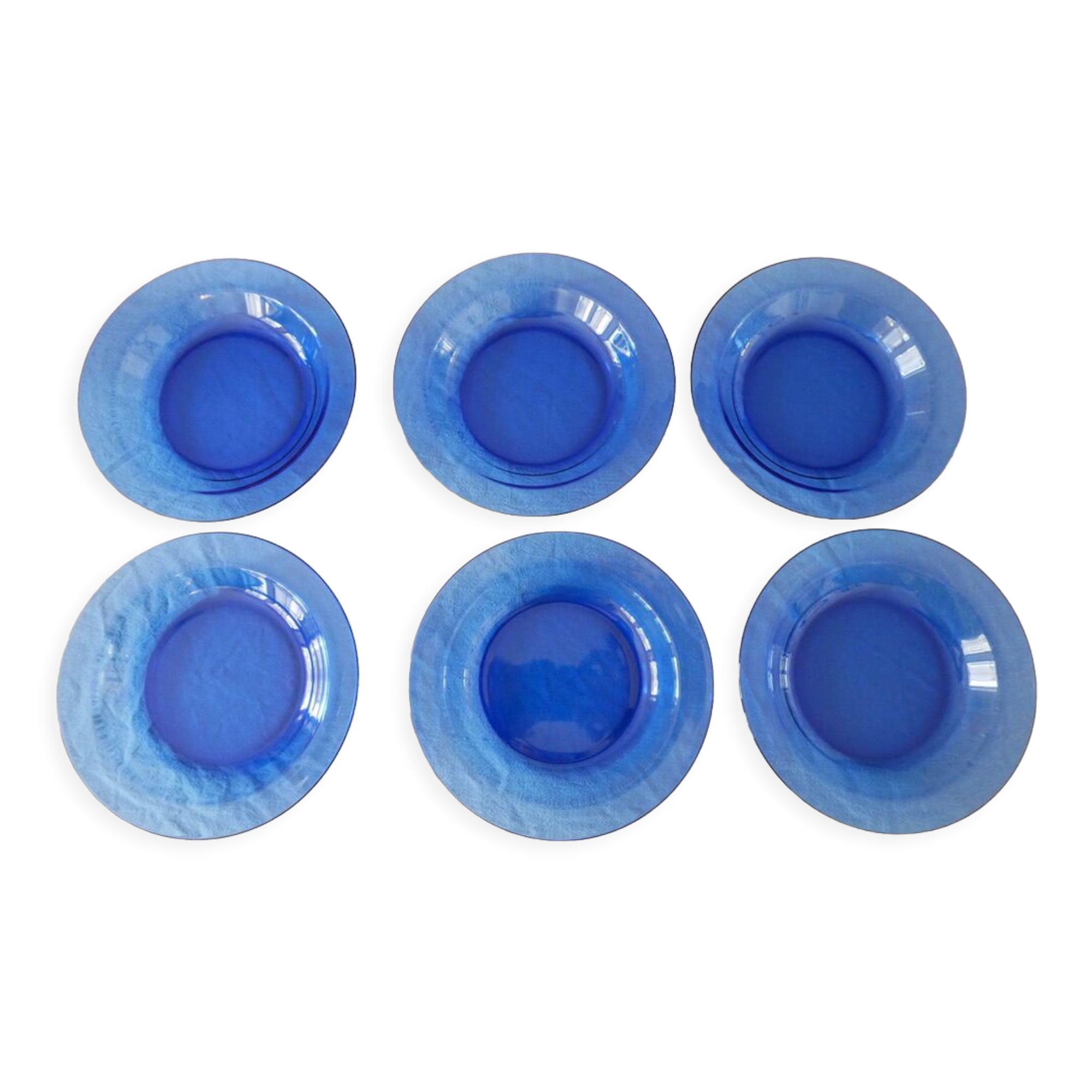 Set of 6 Arcoroc blue hollow plates