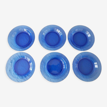 Set of 6 Arcoroc blue hollow plates
